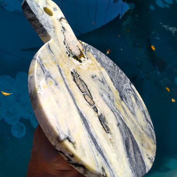 Dramatic Natural Multi-Textured Heavy Round Stone Marble Cutting Board - Picture 5 of 8